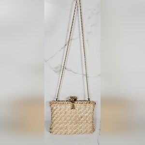 VTG Lacquered Wicker‎ And Gold Convertible  Clutch